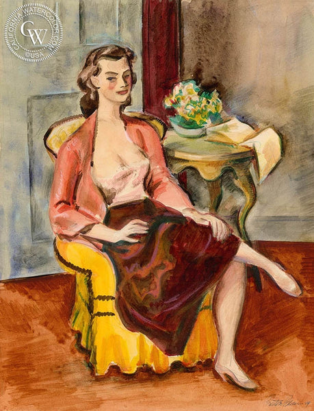 Woman Sitting, 1944, California art by Preston Blair. HD giclee art prints for sale at CaliforniaWatercolor.com - original California paintings, & premium giclee prints for sale