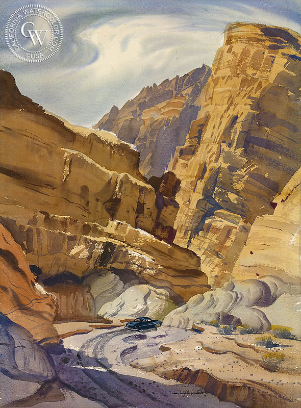 Titus Canyon, 1949, watercolor painting by Ralph Hulett  (American art). Fine art giclée print reproduction by California Watercolor for wall decor.