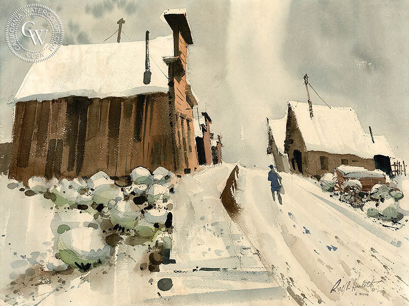 Bodie, 1967, watercolor painting by Ralph Hulett  (American art). Fine art giclée print reproduction by California Watercolor for wall decor.