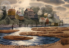 Fishing the Lagoon, California art by Ralph Hulett. HD giclee art prints for sale at CaliforniaWatercolor.com - original California paintings, & premium giclee prints for sale