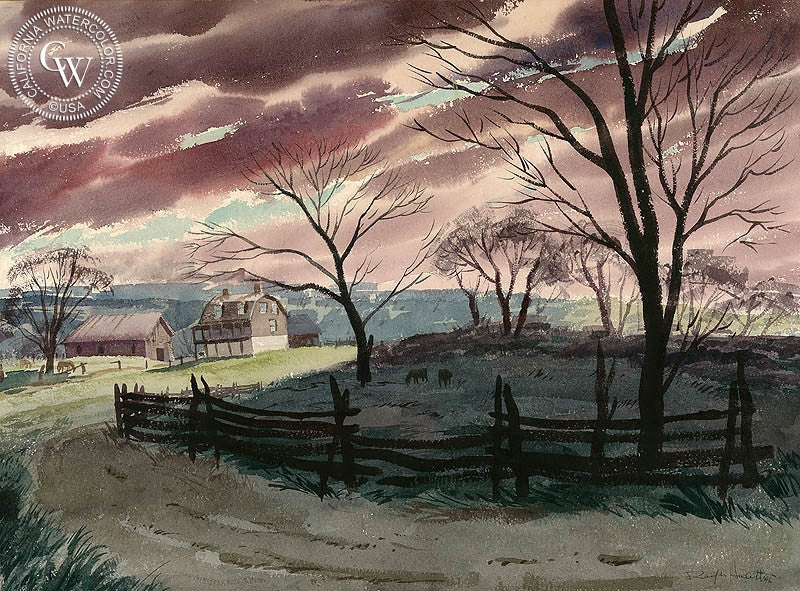 Squaw Summer, 1946, watercolor painting by Ralph Hulett  (American art). Fine art giclée print reproduction by California Watercolor for wall decor.