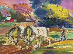 Plowing, California art by Ray Wilson. HD giclee art prints for sale at CaliforniaWatercolor.com - original California paintings, & premium giclee prints for sale
