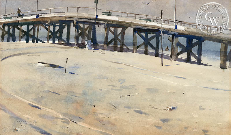 Balboa Pier, 1961, watercolor painting by Rex Brandt  (American art). Fine art giclée print reproduction by California Watercolor for wall decor.