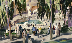 Grizzly Bear Grotto in F Canyon at the Zoo in San Diego, 1953, California art by Rex Brandt. HD giclee art prints for sale at CaliforniaWatercolor.com - original California paintings, & premium giclee prints for sale