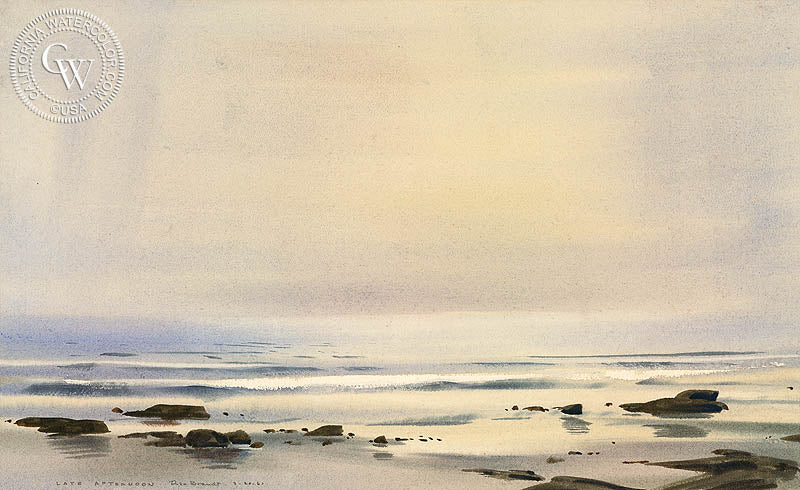 Late Afternoon, 1961, watercolor painting by Rex Brandt  (American art). Fine art giclée print reproduction by California Watercolor for wall decor.