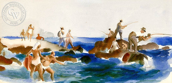 The Fishermen, California art by Rex Brandt. HD giclee art prints for sale at CaliforniaWatercolor.com - original California paintings, & premium giclee prints for sale