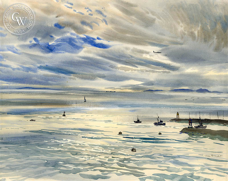 The Newport Jetty, watercolor painting by Rex Brandt  (American art). Fine art giclée print reproduction by California Watercolor for wall decor.