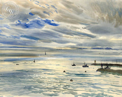 The Newport Jetty, California art by Rex Brandt. HD giclee art prints for sale at CaliforniaWatercolor.com - original California paintings, & premium giclee prints for sale