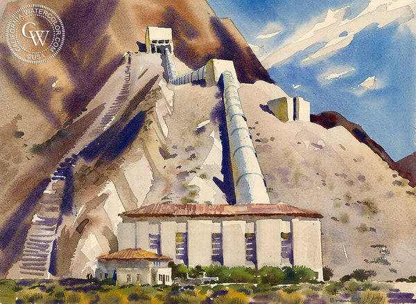 Hayfield Pumping Station, California, 1953, California art by Rex Brandt. HD giclee art prints for sale at CaliforniaWatercolor.com - original California paintings, & premium giclee prints for sale