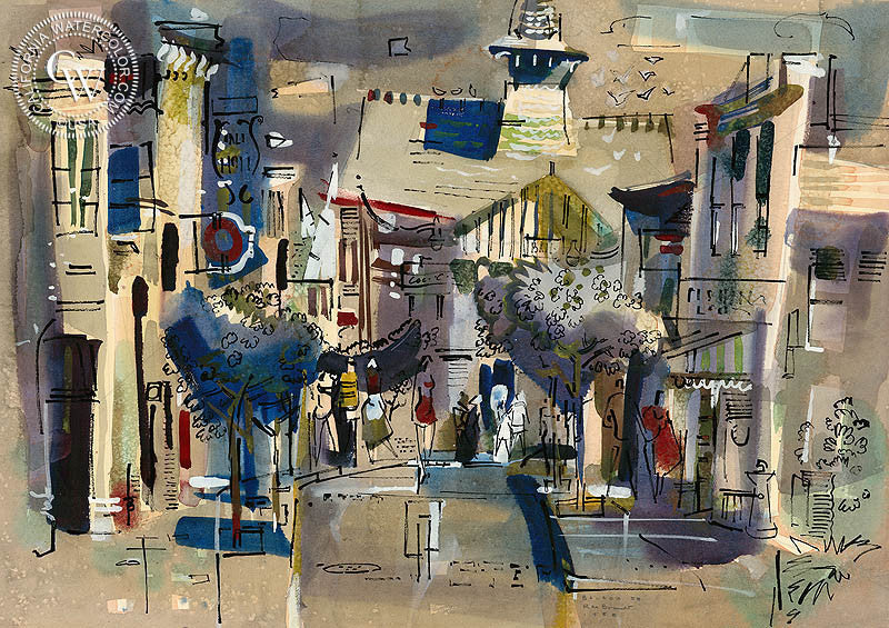 Balboa, 1958, watercolor painting by Rex Brandt  (American art). Fine art giclée print reproduction by California Watercolor for wall decor.