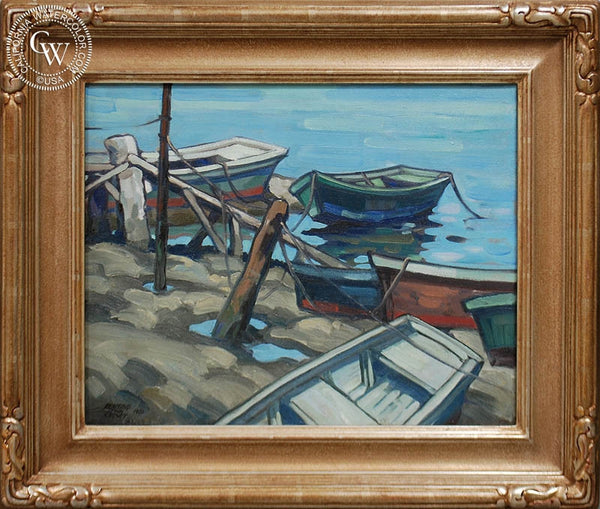 Richmond Kelsey - Boats, 1930, an original California oil painting for sale, original California art for sale - CaliforniaWatercolor.com