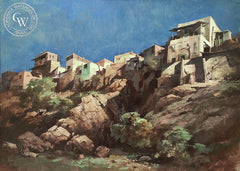 Richmond Kelsey - Cliffside Houses, an original California oil painting for sale, original California art for sale - CaliforniaWatercolor.com