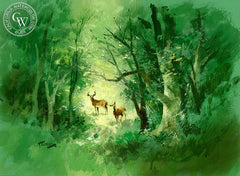 Woodland Scene, California art by Richmond Kelsey. HD giclee art prints for sale at CaliforniaWatercolor.com - original California paintings, & premium giclee prints for sale