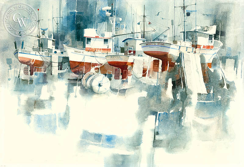 North Star with Friends, watercolor painting by Ritchie A. Benson  (American art). Fine art giclée print reproduction by California Watercolor for wall decor.