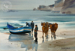 Reflections, Nazare, Portugal, 1968, California art by Robert E. Wood. HD giclee art prints for sale at CaliforniaWatercolor.com - original California paintings, & premium giclee prints for sale