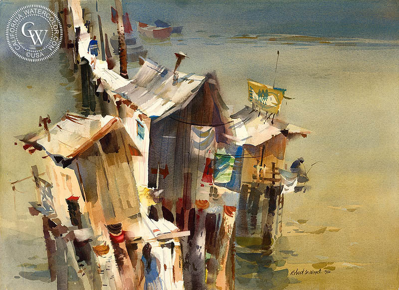 Pier Shapes, 1966, watercolor painting by Robert E. Wood  (American art). Fine art giclée print reproduction by California Watercolor for wall decor.