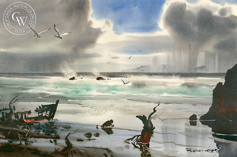 Abandoned, watercolor painting by Robert Landry  (American art). Fine art giclée print reproduction by California Watercolor for wall decor.