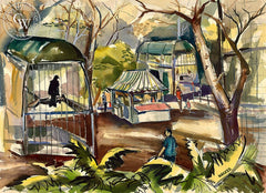 The Aviary, c. 1940's, California art by Robert Uecker. HD giclee art prints for sale at CaliforniaWatercolor.com - original California paintings, & premium giclee prints for sale