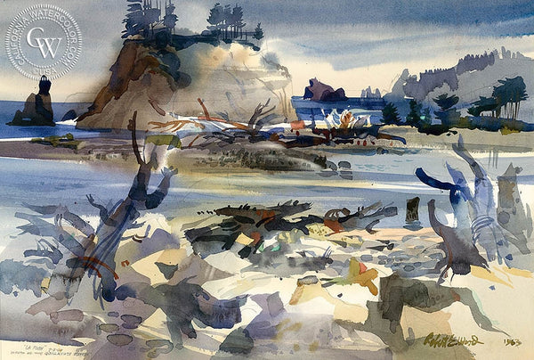 La Push, Mouth of the Quillayute River, 1963, California art by Robert E. Wood. HD giclee art prints for sale at CaliforniaWatercolor.com - original California paintings, & premium giclee prints for sale