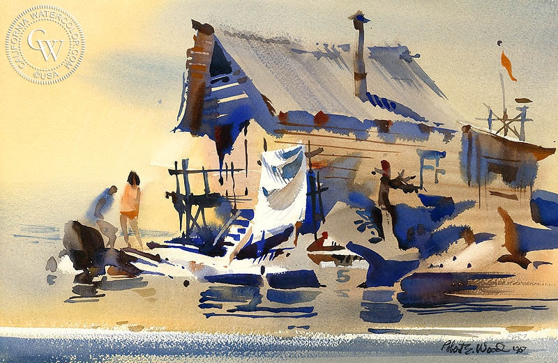 Shore Reflections, 1967, watercolor painting by Robert E. Wood  (American art). Fine art giclée print reproduction by California Watercolor for wall decor.