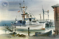 Shrimp Boat 1, California art by Robert E. Wood. HD giclee art prints for sale at CaliforniaWatercolor.com - original California paintings, & premium giclee prints for sale