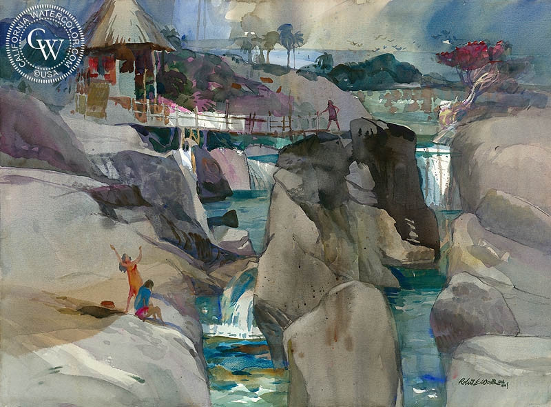 The Falls, Puerto Vallarta, watercolor painting by Robert E. Wood  (American art). Fine art giclée print reproduction by California Watercolor for wall decor.