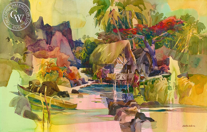 Tropical Light, watercolor painting by Robert E. Wood  (American art). Fine art giclée print reproduction by California Watercolor for wall decor.