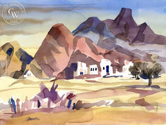 La Quinta Saw Tooth Mountains from Miles Road, California art by Ron Hanner. HD giclee art prints for sale at CaliforniaWatercolor.com - original California paintings, & premium giclee prints for sale