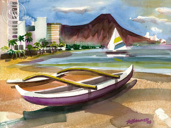 Waikiki, California art by Ron Hanner. HD giclee art prints for sale at CaliforniaWatercolor.com - original California paintings, & premium giclee prints for sale