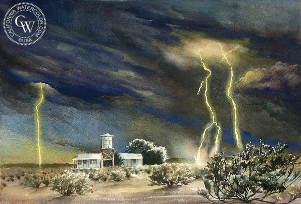 Lightning Storm, c. 1948, California art by Ruth Lotan. HD giclee art prints for sale at CaliforniaWatercolor.com - original California paintings, & premium giclee prints for sale