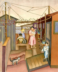 Patio Scene, c. 1930's, California art by Ruth Ortlieb. HD giclee art prints for sale at CaliforniaWatercolor.com - original California paintings, & premium giclee prints for sale