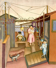 Patio Scene, c. 1930's, California art by Ruth Ortlieb. HD giclee art prints for sale at CaliforniaWatercolor.com - original California paintings, & premium giclee prints for sale