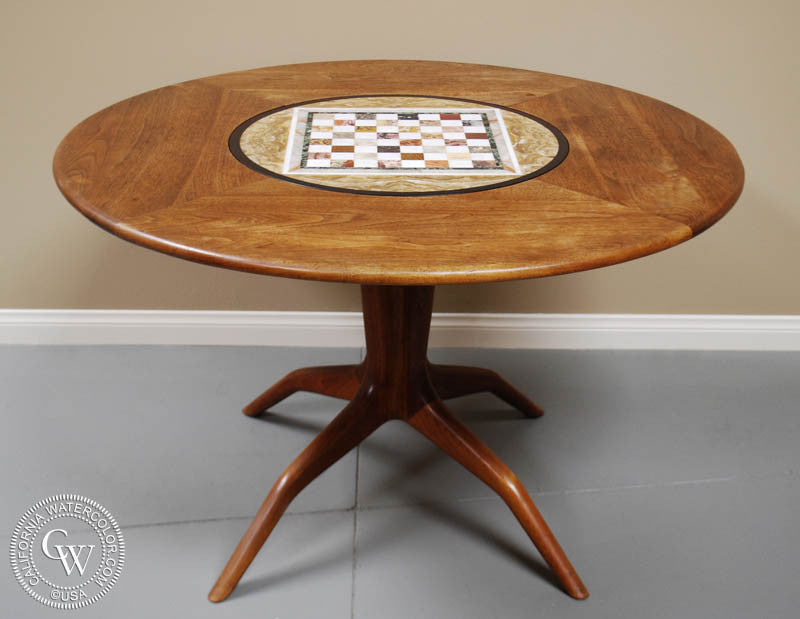 Chess table by Sam Maloof made for Millard Sheets, chess board from Northern Italy, made from tiles used in Beverly Hills Mosaics by Millard Sheets, CaliforniaWatercolor.com