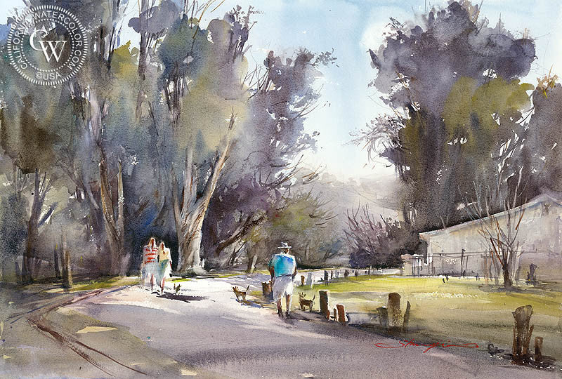 At Park, watercolor painting by Shuang Li  (American art). Fine art giclée print reproduction by California Watercolor for wall decor.