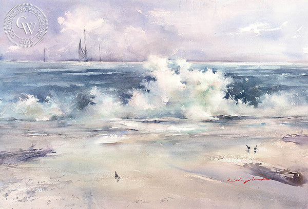 Crashing, California art by Shuang Li. HD giclee art prints for sale at CaliforniaWatercolor.com - original California paintings, & premium giclee prints for sale