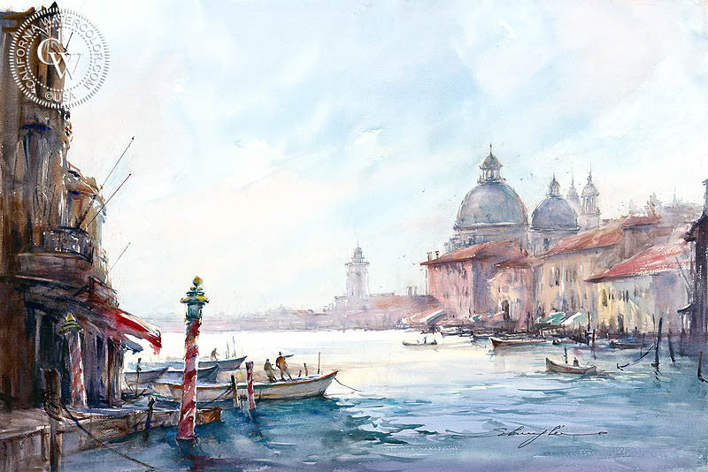 Grand Canal, Venice, watercolor painting by Shuang Li  (American art). Fine art giclée print reproduction by California Watercolor for wall decor.