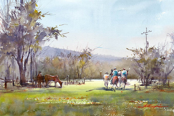 Horse Riding, Escondido, California art by Shuang Li. HD giclee art prints for sale at CaliforniaWatercolor.com - original California paintings, & premium giclee prints for sale