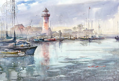 Oceanside Harbor, California art by Shuang Li. HD giclee art prints for sale at CaliforniaWatercolor.com - original California paintings, & premium giclee prints for sale