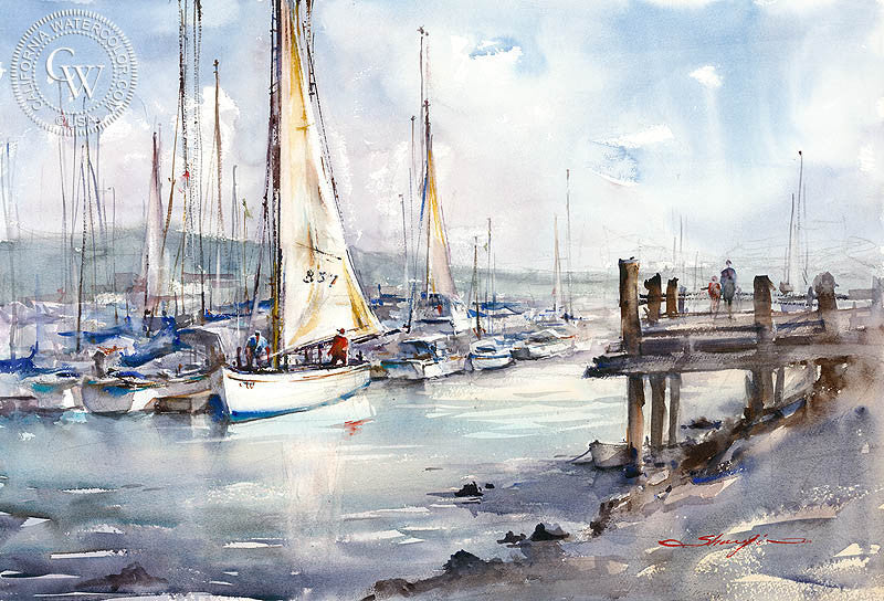 Waiting for Wind, watercolor painting by Shuang Li  (American art). Fine art giclée print reproduction by California Watercolor for wall decor.