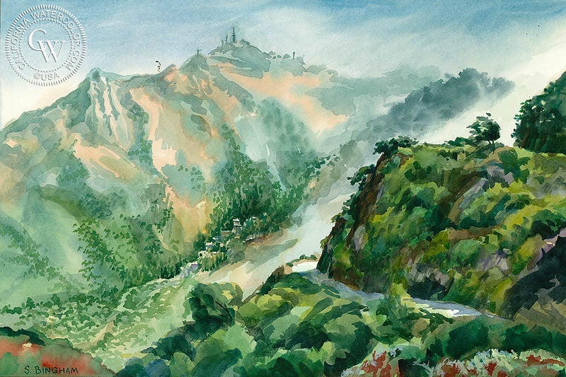 Behind Malibu, watercolor painting by Sid Bingham  (American art). Fine art giclée print reproduction by California Watercolor for wall decor.