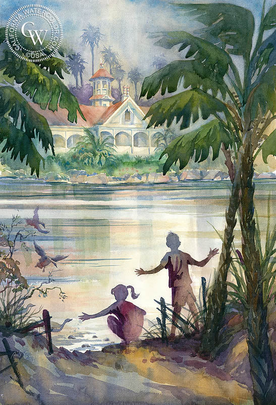 Discovery, Queen Anne's Cottage, watercolor painting by Sid Bingham  (American art). Fine art giclée print reproduction by California Watercolor for wall decor.