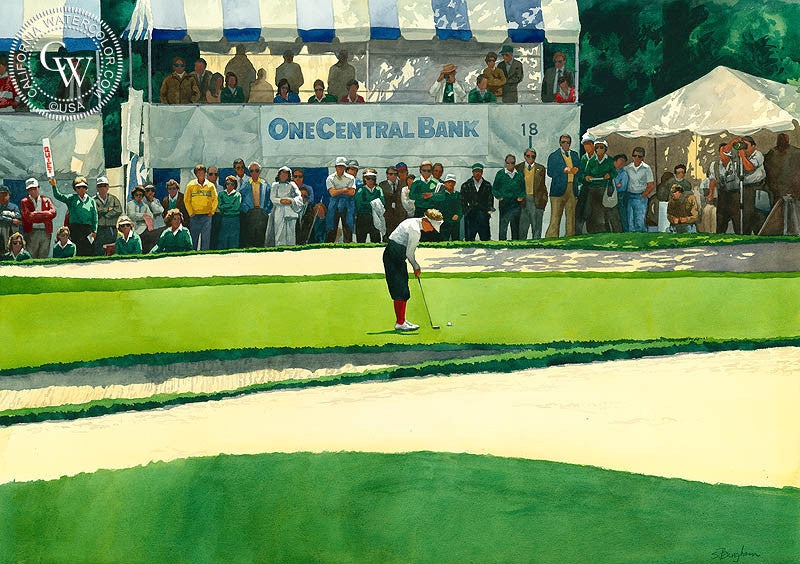 LPGA, Oakmont Country Club, Glendale, CA, watercolor painting by Sid Bingham  (American art). Fine art giclée print reproduction by California Watercolor for wall decor.