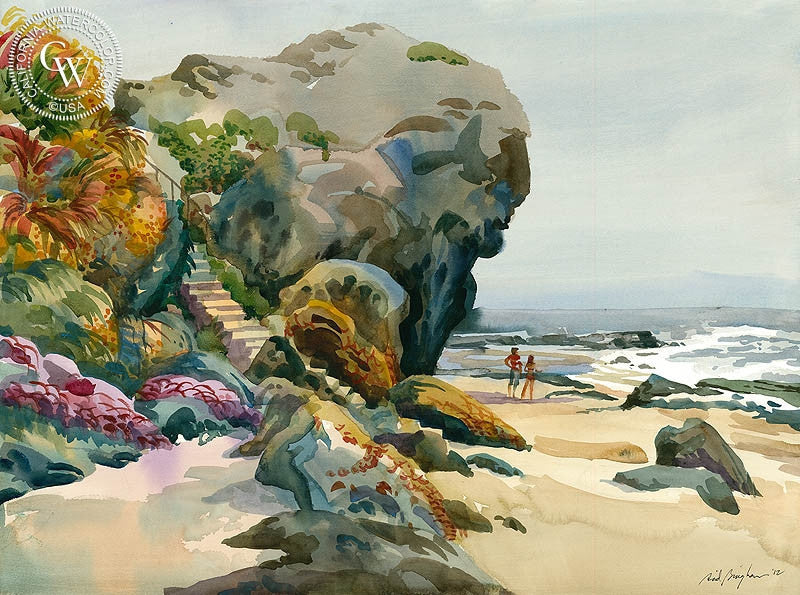 Laguna Steps, watercolor painting by Sid Bingham  (American art). Fine art giclée print reproduction by California Watercolor for wall decor.