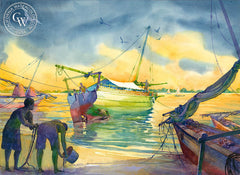 Lamu Island, Kenya, California watercolor art by Sid Bingham. HD giclee art prints for sale at CaliforniaWatercolor.com - original California paintings, & premium giclee prints for sale