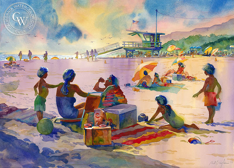 Last Day of Summer, Will Rogers State Park, Pacific Palisades, watercolor painting by Sid Bingham  (American art). Fine art giclée print reproduction by California Watercolor for wall decor.