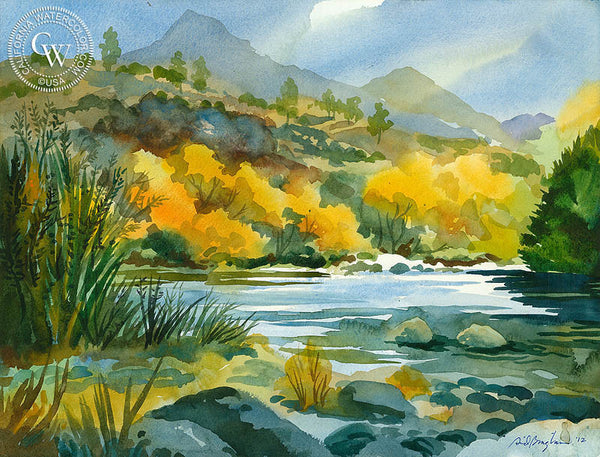 Late Afternoon Light, Kern River, California art by Sid Bingham. HD giclee art prints for sale at CaliforniaWatercolor.com - original California paintings, & premium giclee prints for sale