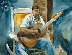 Michael with Guitar, California art by Sid Bingham. HD giclee art prints for sale at CaliforniaWatercolor.com - original California paintings, & premium giclee prints for sale