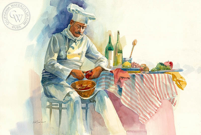 Peeling, watercolor painting by Sid Bingham  (American art). Fine art giclée print reproduction by California Watercolor for wall decor.