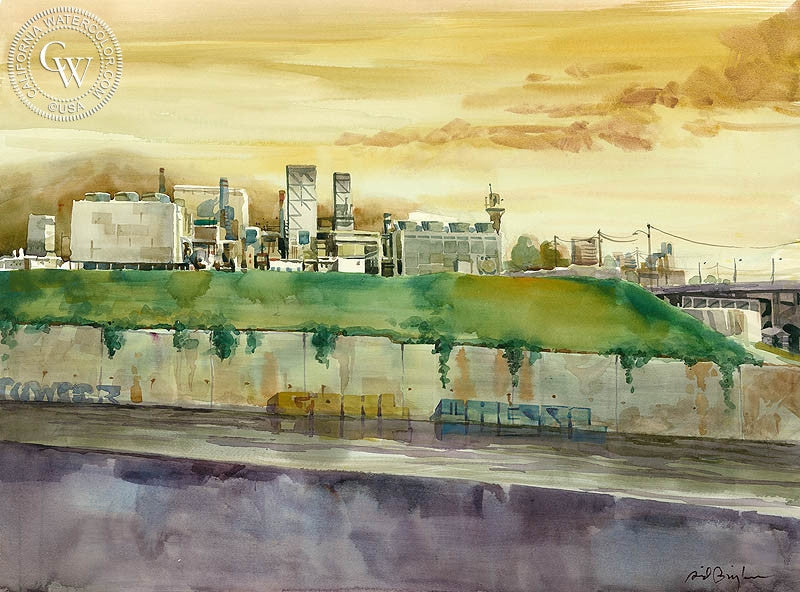 Raw Power, Glendale Power and Water, watercolor painting by Sid Bingham  (American art). Fine art giclée print reproduction by California Watercolor for wall decor.