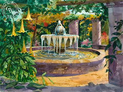 Spring at the Mexican Fountain, Descanso Gardens, California art by Sid Bingham. HD giclee art prints for sale at CaliforniaWatercolor.com - original California paintings, & premium giclee prints for sale